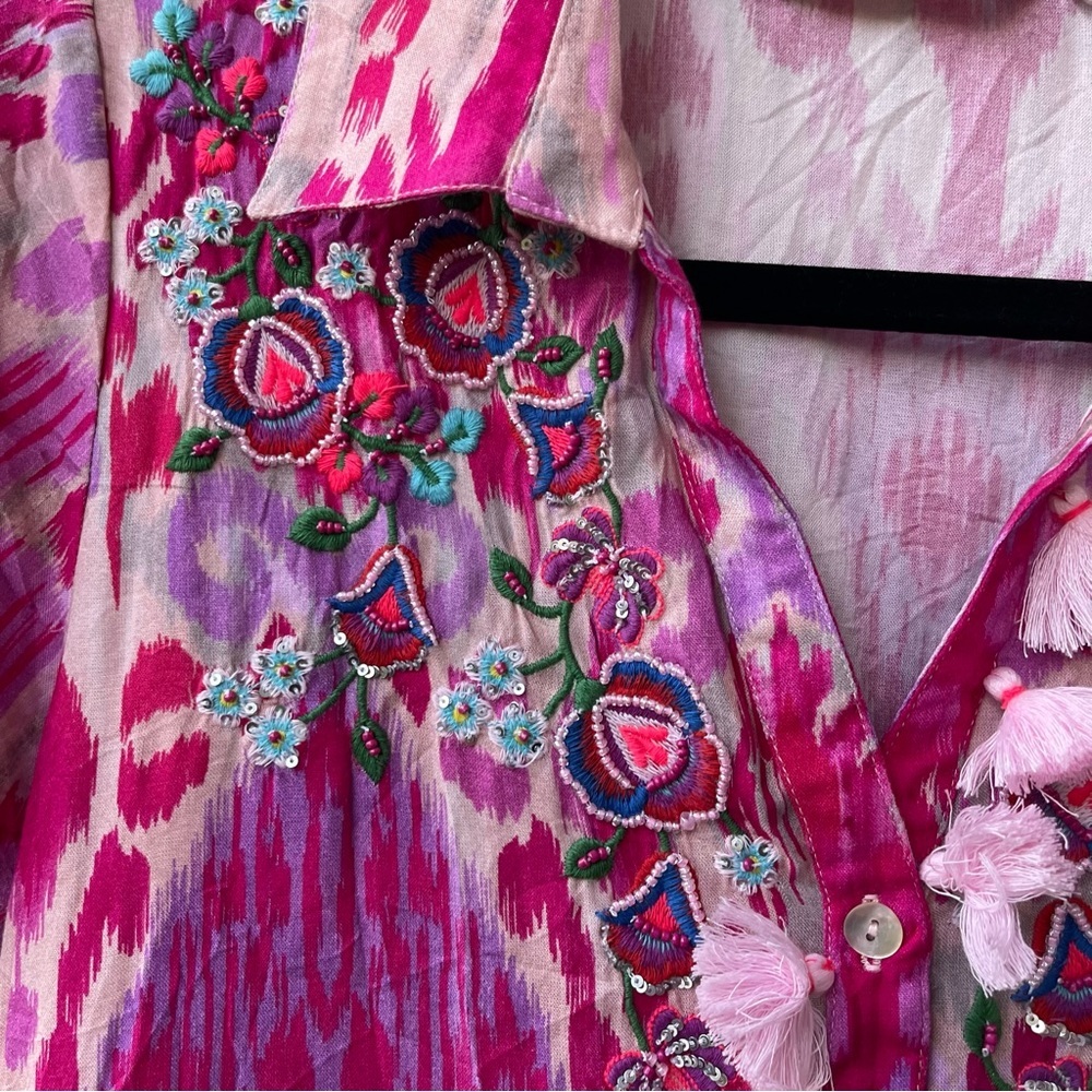 Soft Surroundings Womens Pink Fuchsia Palace Dress Boho Embroidered XS Petite - Picture 5 of 16
